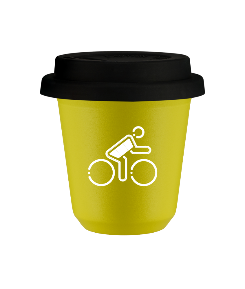 Kubek canary yellow 150 ml, KOLARZ W NIEMIECKICH BARWACH (bialy) z pokrywka czarna kubek termiczny na kawe | 75,00 zł Kubek canary yellow 150 ml, KOLARZ W NIEMIECKICH BARWACH (bialy) z pokrywka czarna kubek termiczny na kawe | 75,00 zł