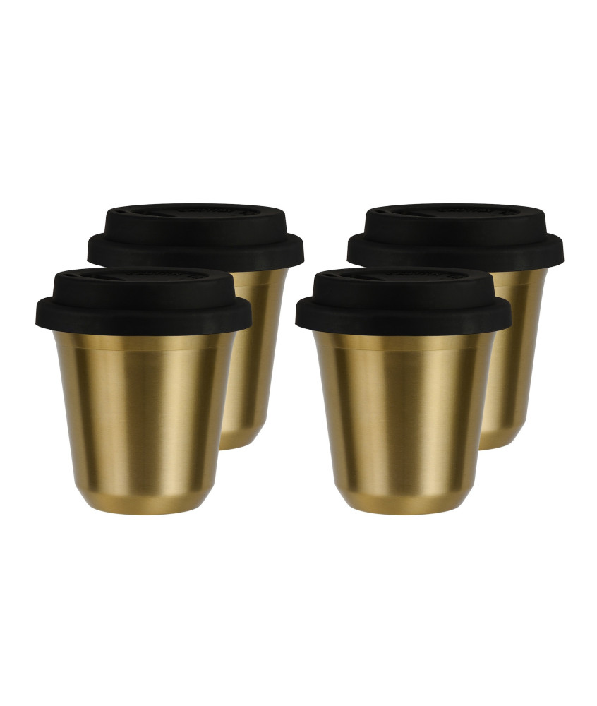 Set of 4 gold mugs 240 ml with lid