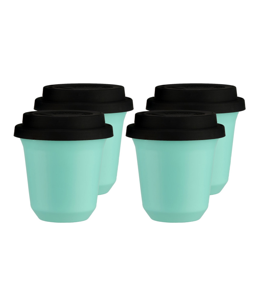 Set of 4 turquoise mugs 150 ml with lid
