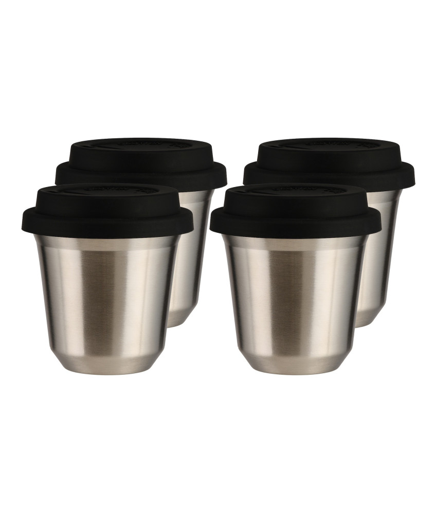 Set of 4 silver mugs 150 ml with lid