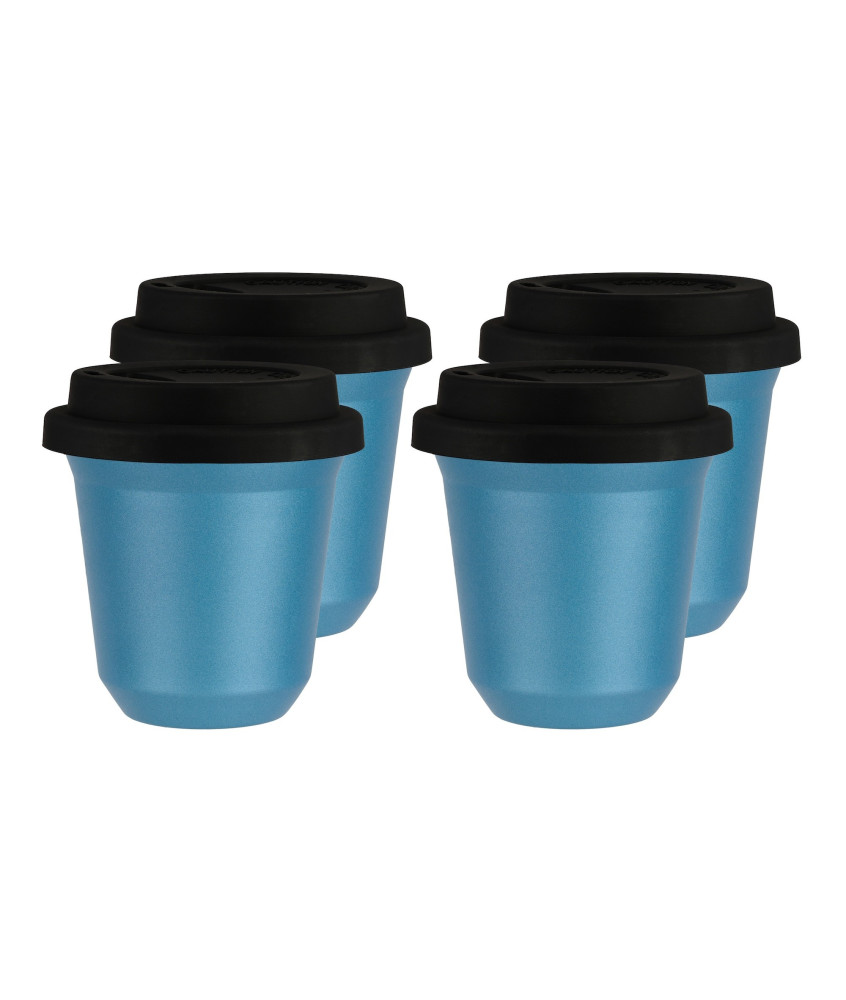 Set of 4 light blue mugs 150 ml with lid