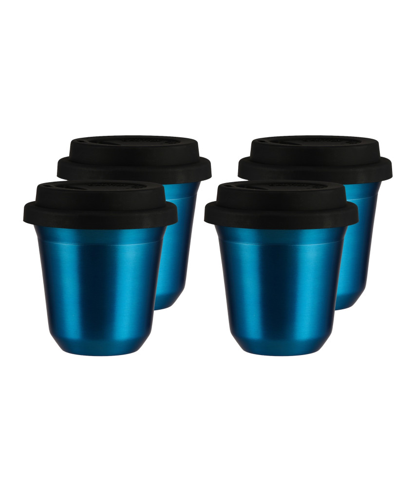 Set of 4 blue mugs 80 ml with lid