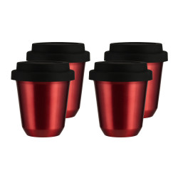 Set of 4 red mugs 240 ml with lid