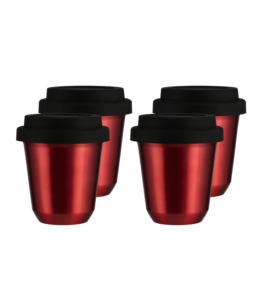 Set of 4 red mugs 240 ml with lid