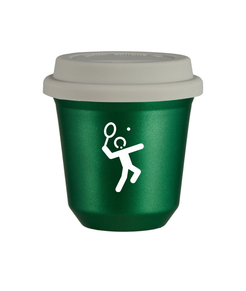 Cup 80 ml METALLIC GREEN "Tennis 2 (white)", with white lid