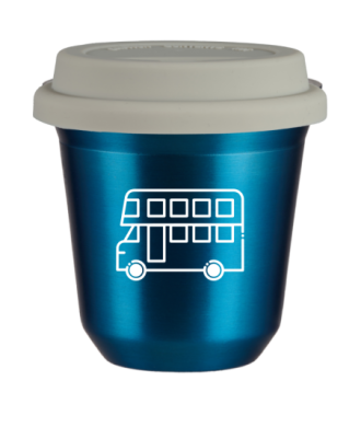 Kubek niebieski 80 ml, AUTOBUS (biały) z pokrywką białą kubek termiczny na kawe | 70,00 zł