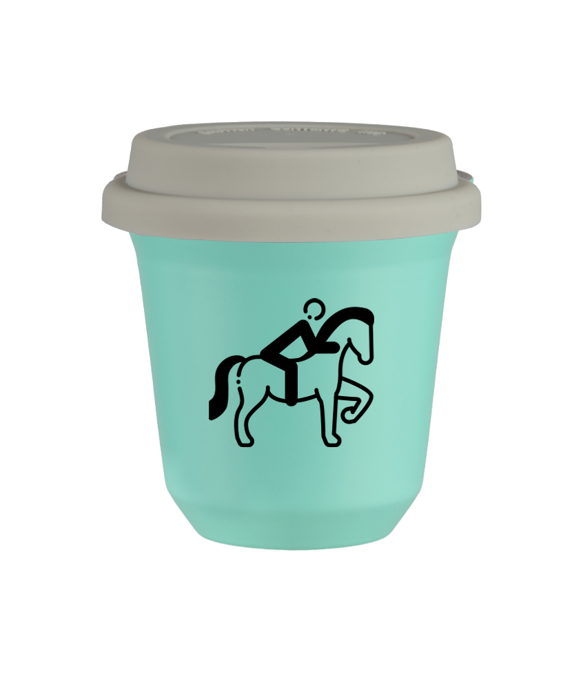 Cup 80 ml TURQUOISE "Equestrianism 2", with white lid