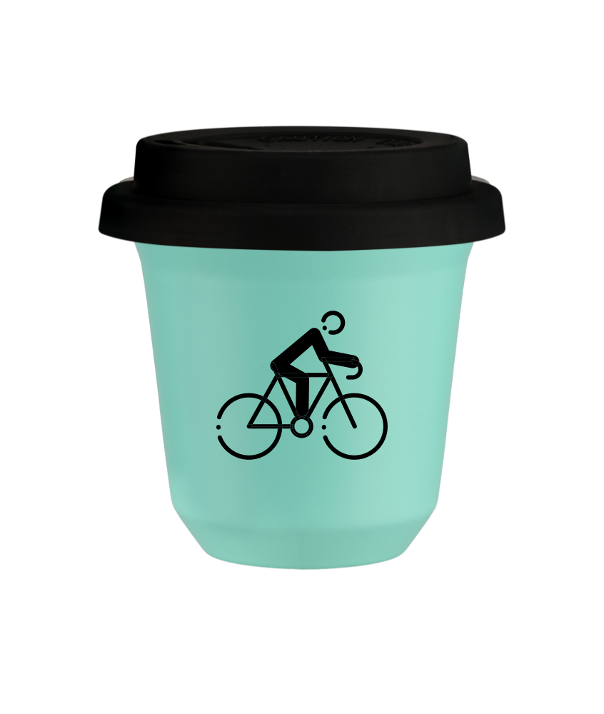 Cup 80 ml TURQUOISE "Cycling 3 (black)", with black lid
