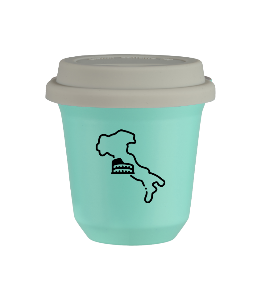 Kubek 80 ml TURKUSOWY "Włochy", z białą pokrywką