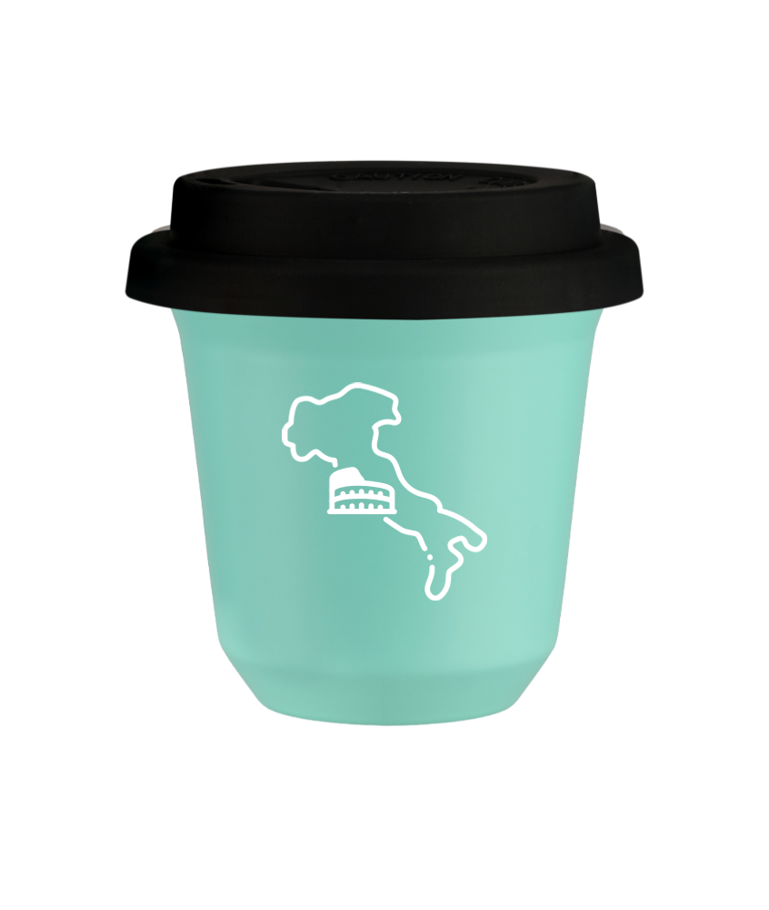Kubek 80 ml TURKUSOWY "Włochy (biały)", z czarną pokrywką