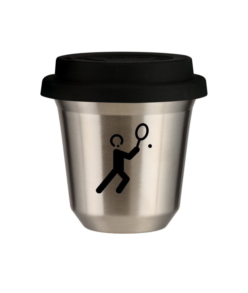 Cup 80 ml SILVER "Tennis 1", with black lid