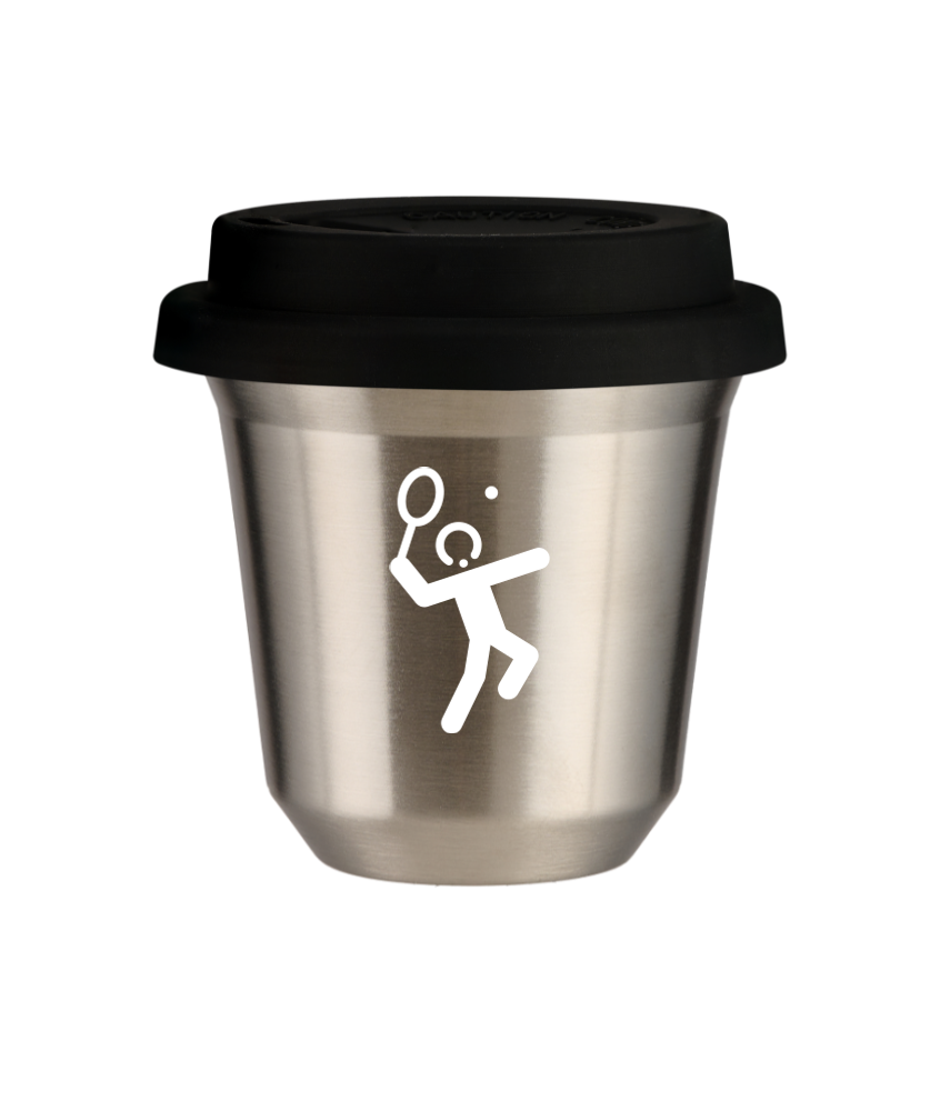 Kubek 80 ml SREBRNY "Tenis 2 (biały)", z czarną pokrywką