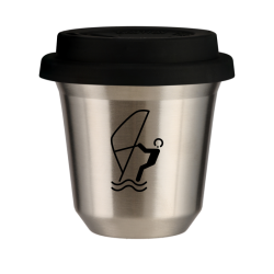 Cup 80 ml SILVER "Water sports (black)", with black lid