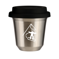 Cup 80 ml SILVER "Snowboard (white)", with black lid