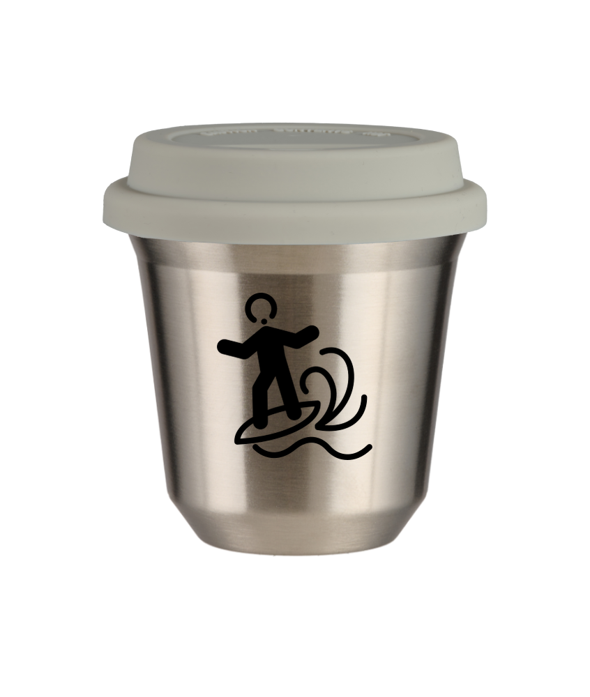 Kubek 80 ml SREBRNY "Windsurfing (czarny)", z białą pokrywką