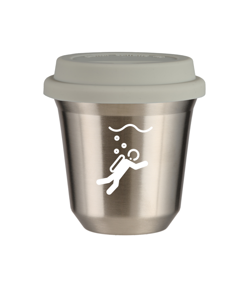 Kubek 80 ml SREBRNY "Nurkowanie (biały)", z białą pokrywką