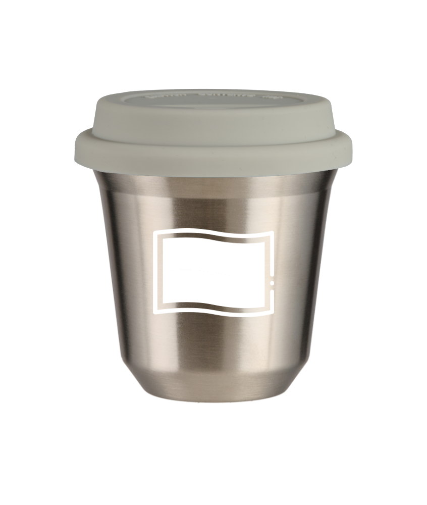 Kubek 80 ml SREBRNY "Flaga Polski (biały)", z białą pokrywką