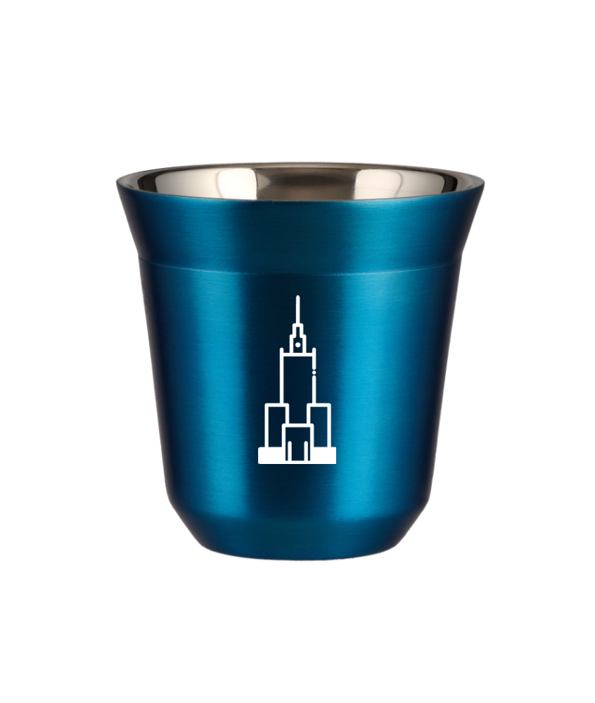 Kubek niebieski 80 ml, PAŁAC KULTURY I NAUKI (biały) kubek termiczny na kawe | 65,00 zł Kubek niebieski 80 ml, PAŁAC KULTURY I NAUKI (biały) kubek termiczny na kawe | 65,00 zł