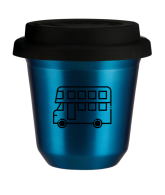 Kubek niebieski 80 ml, AUTOBUS z pokrywką czarną