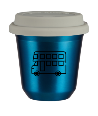 Kubek niebieski 80 ml, AUTOBUS z pokrywką białą