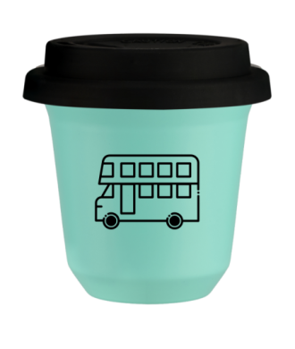 Kubek turkusowy 80 ml, AUTOBUS (czarny) z pokrywką czarną kubek termiczny na kawe | 70,00 zł