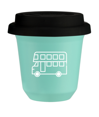 Kubek turkusowy 80 ml, AUTOBUS (biały) z pokrywką czarną kubek termiczny na kawe | 70,00 zł