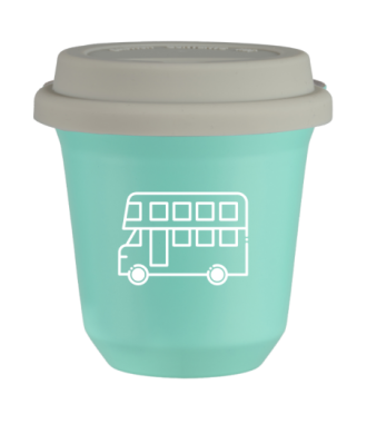 Kubek turkusowy 80 ml, AUTOBUS (biały) z pokrywką białą kubek termiczny na kawe | 70,00 zł