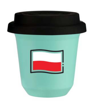 Kubek turkusowy 80 ml, FLAGA POLSKI (czarny) z pokrywką czarną kubek termiczny na kawe | 70,00 zł