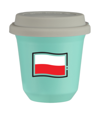 Kubek turkusowy 80 ml, FLAGA POLSKI (czarny) z pokrywką białą kubek termiczny na kawe | 70,00 zł