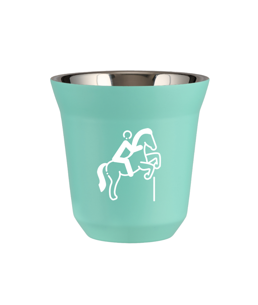 Kubek 80 ml TURKUSOWY "Jeździectwo 1 (biały)"