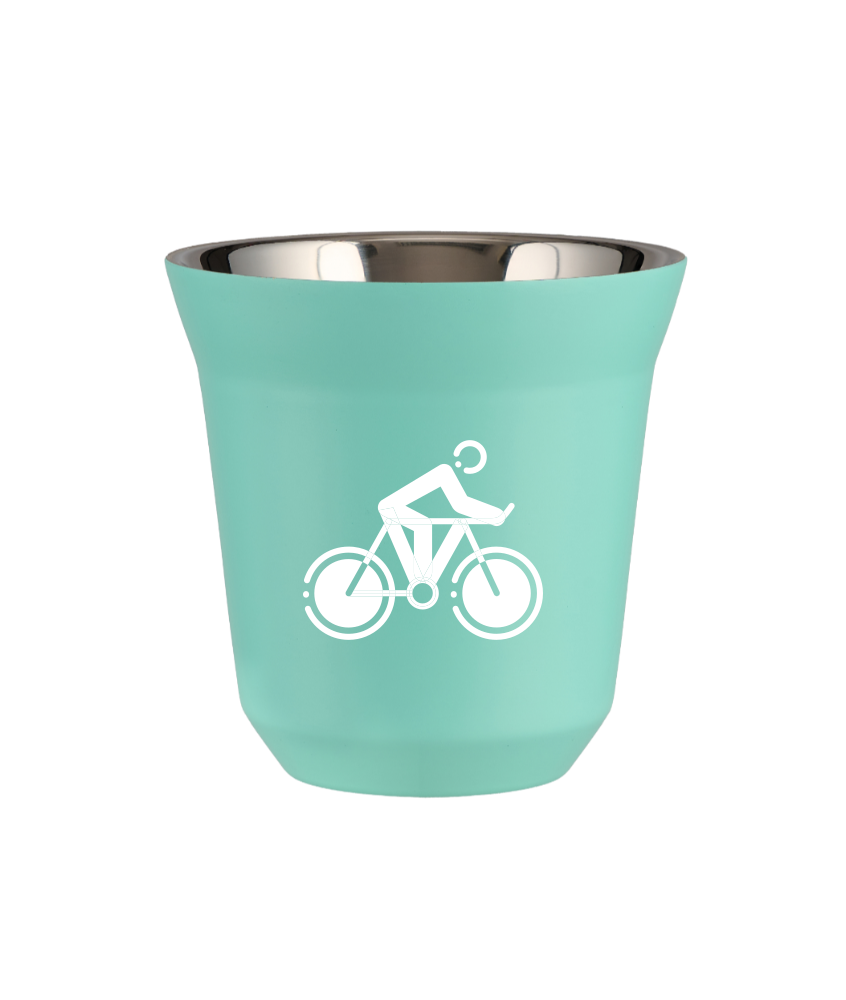 Kubek 80 ml TURKUSOWY "Kolarstwo 2 (biały)"
