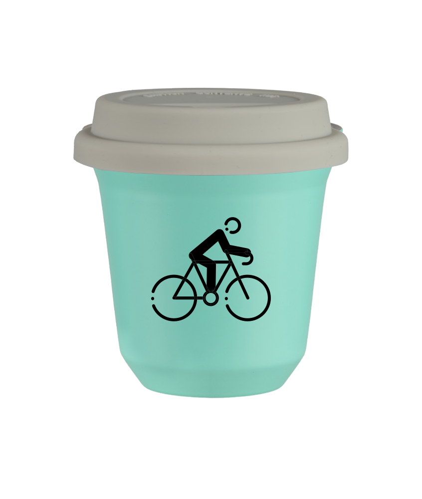 Cup 80 ml TURQUOISE "Cycling 3", with white lid