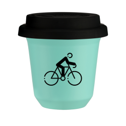 Cup 80 ml TURQUOISE "Cycling 3 (black)", with black lid