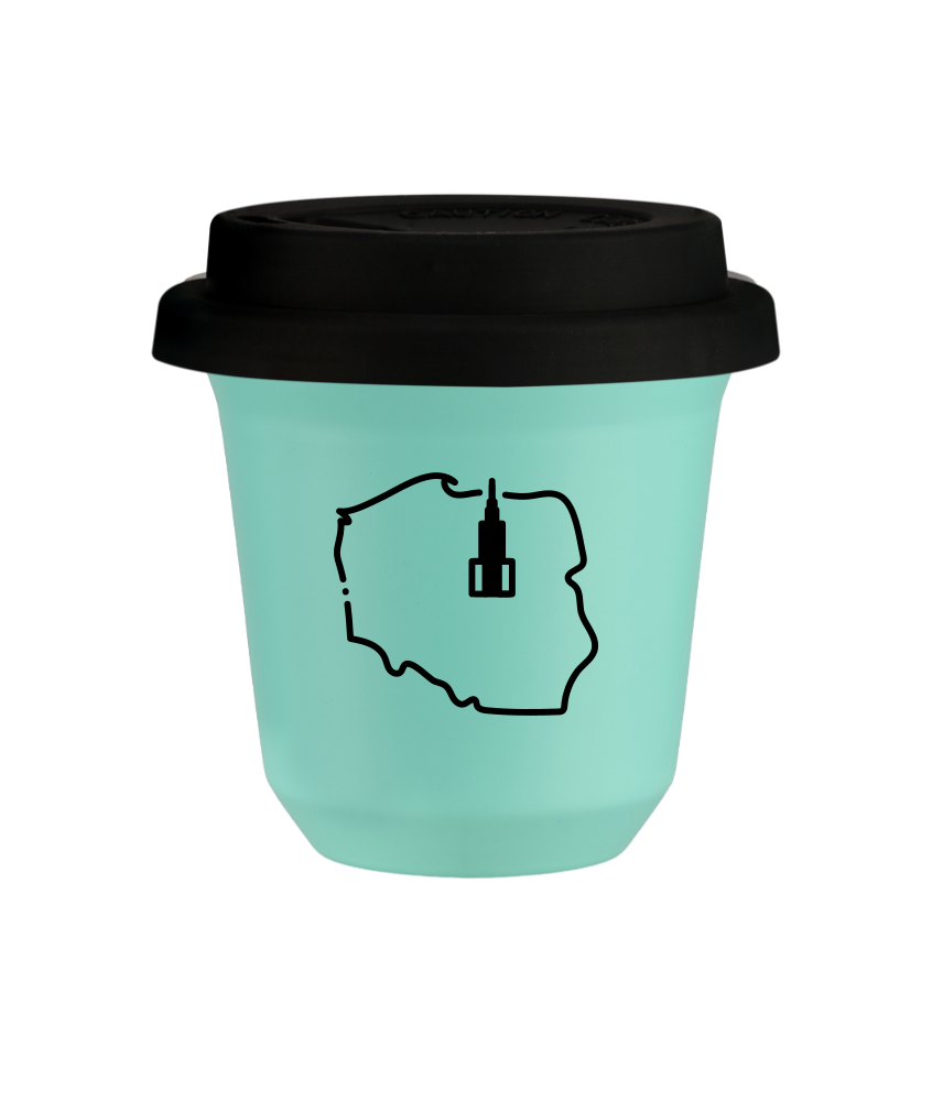 Kubek 80 ml TURKUSOWY "Polska (czarny)", z czarną pokrywką