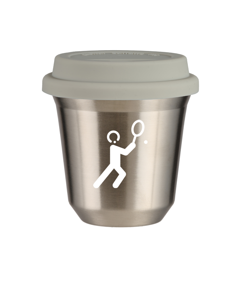 Kubek 80 ml SREBRNY "Tenis 1 (biały)", z białą pokrywką