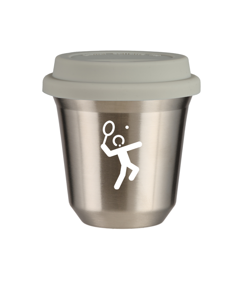 Kubek 80 ml SREBRNY "Tenis 2 (biały)", z białą pokrywką