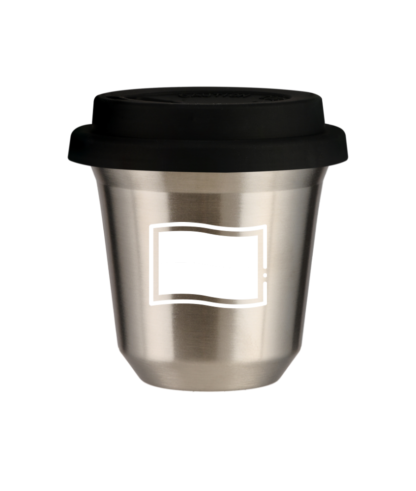 Kubek 80 ml SREBRNY "Flaga Polski (biały)", z czarną pokrywką