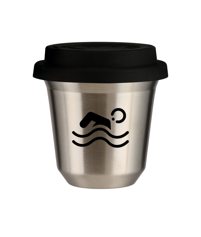 Cup 80 ml SILVER "Swimming", with black lid