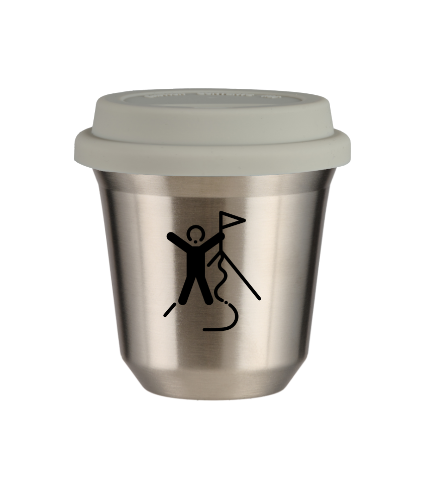 Kubek 80 ml SREBRNY "Wspinaczka 1 (czarny)", z białą pokrywką