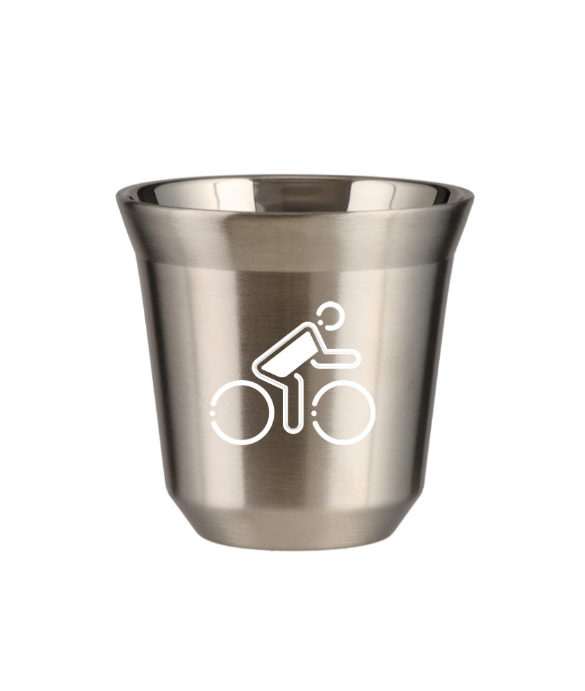 Kubek 80 ml SREBRNY "Kolarz w polskich barwach (biały)"