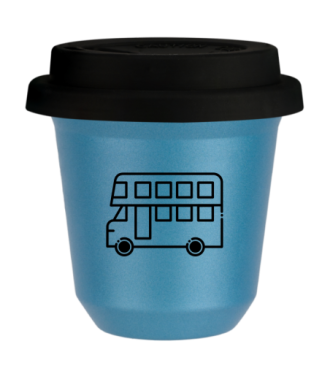 Kubek 80 ml BŁĘKITNY METALIC "Autobus (czarny)", z czarną pokrywką Kubek 80 ml BŁĘKITNY METALIC "Autobus (czarny)", z czarną pokrywką