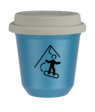 Kubek 80 ml BŁĘKITNY METALIC "Snowboard (czarny)", z białą pokrywką Kubek 80 ml BŁĘKITNY METALIC "Snowboard (czarny)", z białą pokrywką