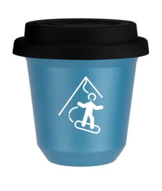 Kubek 80 ml BŁĘKITNY METALIC "Snowboard (biały)", z czarną pokrywką Kubek 80 ml BŁĘKITNY METALIC "Snowboard (biały)", z czarną pokrywką