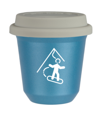 Kubek 80 ml BŁĘKITNY METALIC "Snowboard (biały)", z białą pokrywką Kubek 80 ml BŁĘKITNY METALIC "Snowboard (biały)", z białą pokrywką