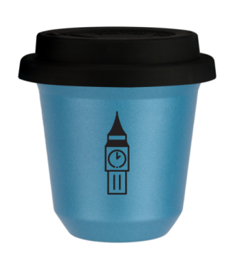 Kubek 80 ml BŁĘKITNY METALIC "BIG BEN", z czarną pokrywką Kubek 80 ml BŁĘKITNY METALIC "BIG BEN", z czarną pokrywką