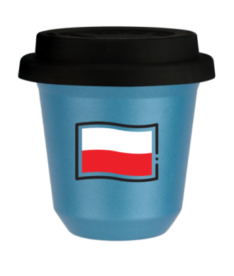 Kubek jasnoniebieski 80 ml, FLAGA POLSKI (czarny) z pokrywka czarna kubek termiczny na kawe | 70,00 zł
