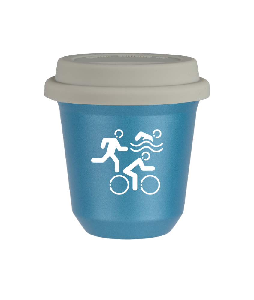 Kubek 80 ml BŁĘKITNY METALIC "Sporty (biały)", z białą pokrywką