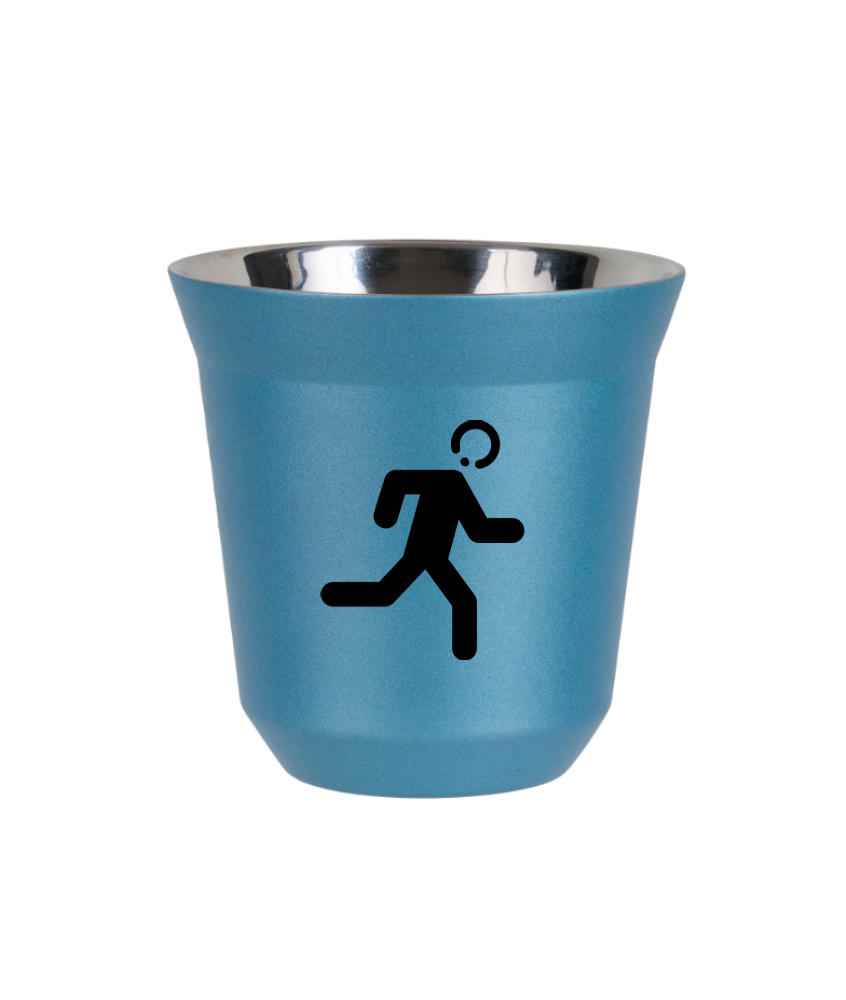 Kubek 80 ml BŁĘKITNY METALIC "Biegacz (czarny)" Kubek 80 ml BŁĘKITNY METALIC "Biegacz (czarny)"