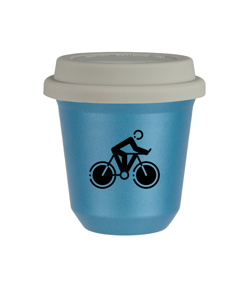 Cup 80 ml METALLIC LIGHT BLUE "Cycling 2", with white lid