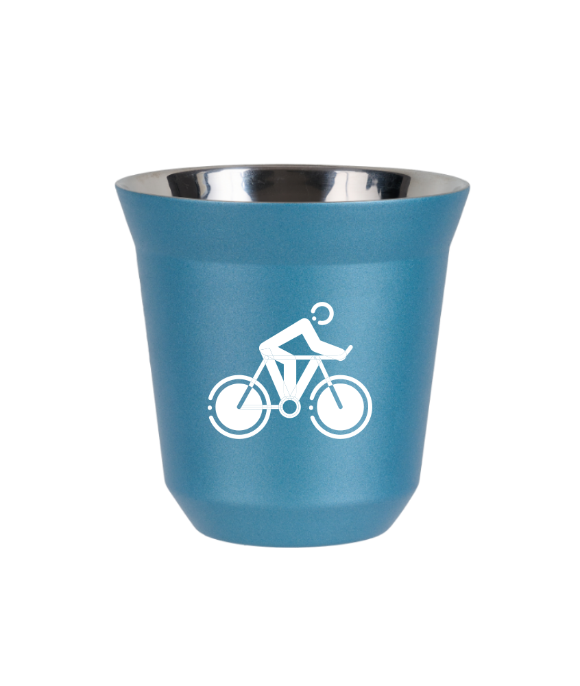 Kubek 80 ml BŁĘKITNY METALIC "Kolarstwo 2 (biały)"